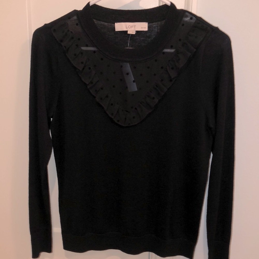 Petite Ruffle Yoke Dotted Sweater